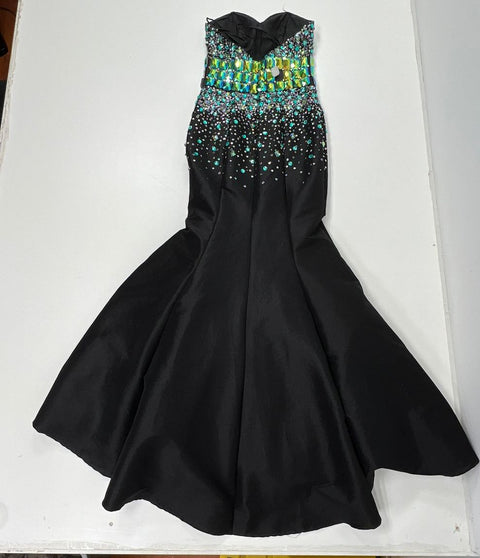Women's Night Moves Black Sequin Rhinestone Mermaid Sweetheart Prom Dress Size 4