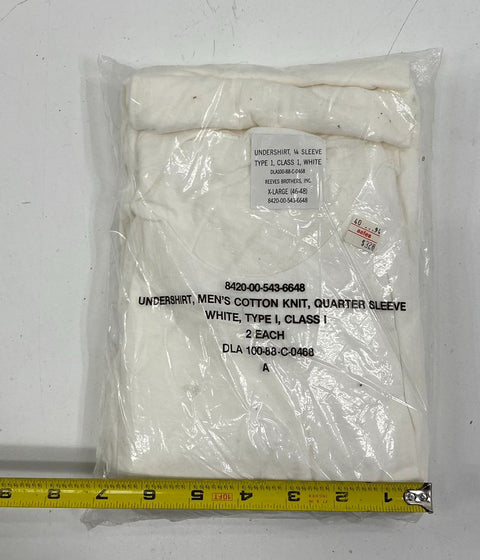 Vintage 80s US Military White Cotton Knit Undershirts 2 Pack NOS Men's XL