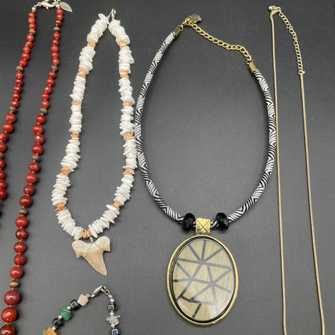 Boho Eclectic Jewelry Lot of 10 Necklaces Earrings Bracelet Shell Enamel Stone