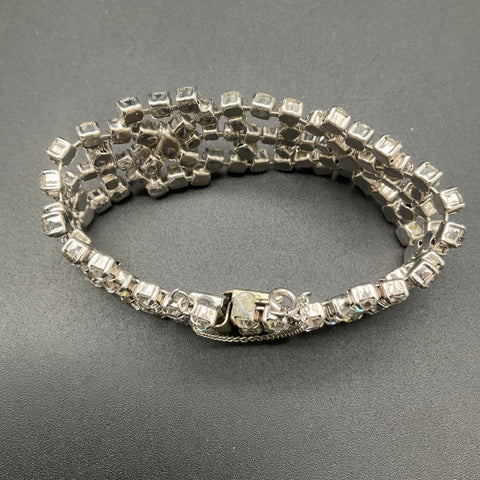 Vintage Mid-Century Silver Tone Rhinestone Bracelet & Chandelier Clip Earrings
