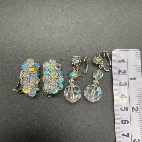 Vintage AB Crystal Jewelry Lot 5pc Necklace Bracelet Clip-On Earrings Set