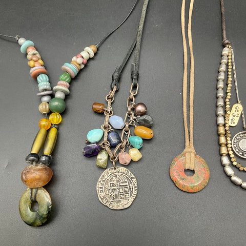 Boho Bohemian Necklaces Lot of 6 Beaded Pendant Coin Stone Southwestern Style