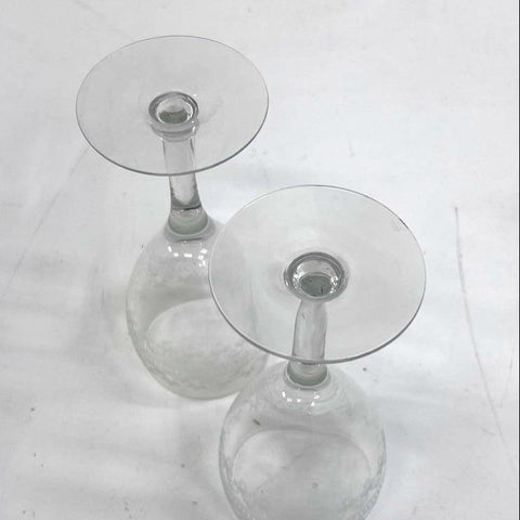 Vintage Needle Etched Scroll Band Wine Glasses Water Goblets Set of 2