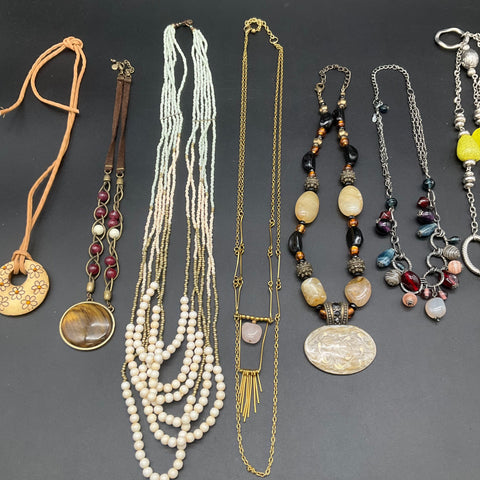 Artisan Boho Vintage Style Costume Jewelry Lot 8 Beaded Pendant Necklaces