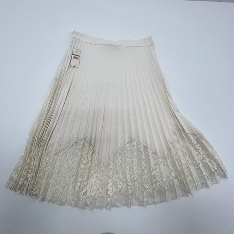 NWT Nanette Lepore Ecru Cream Pleated Lace Hem Midi Skirt Women's L