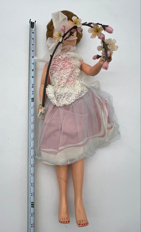 Vintage Effanbee 27 Inch Doll Pink Lace Dress Blue Eyes Red Nails