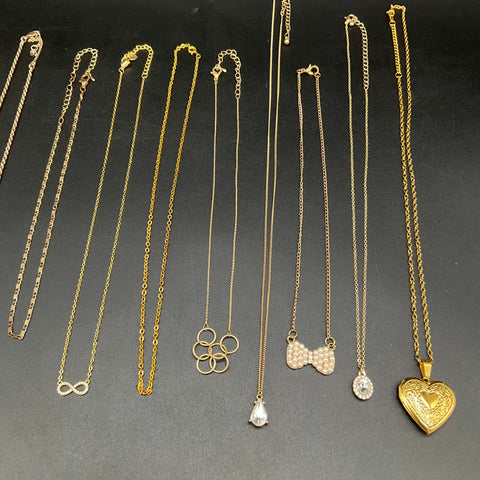Fashion Jewelry Necklace Lot 12pc Gold Tone Rhinestone Faux Pearl Heart 0.27lb