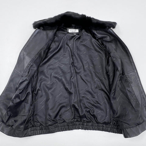 Preston & York Women's Black Lambskin Leather Jacket Rabbit Fur Collar Sz L
