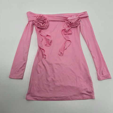 NWT Peppermayo Pink Cecilia Rose Applique Long Sleeve Mini Dress Women's US 4