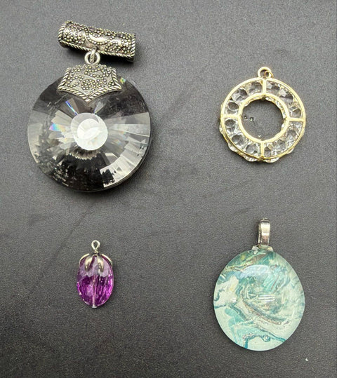 Vintage to Modern Costume Jewelry Pendant Lot 16 Pieces Glass Stone Heart Cross