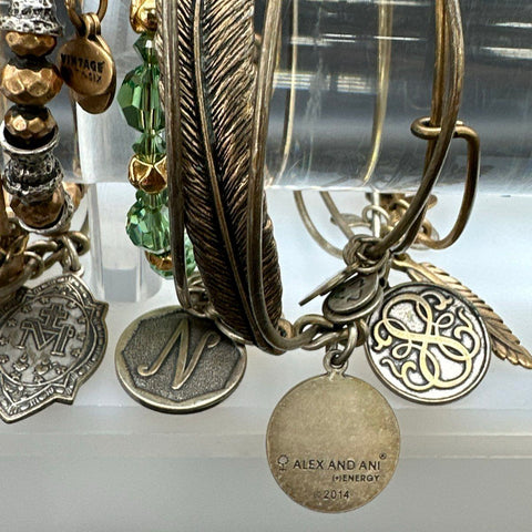 Alex and Ani Bangle Bracelet Lot of 10 Gold Silver Tone Anchor Feather Initial N