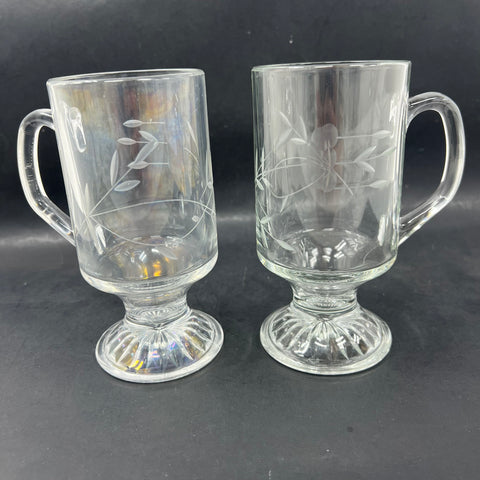 Princess House Heritage Irish Coffee Mugs 6 Piece Set Vintage Etched Glass