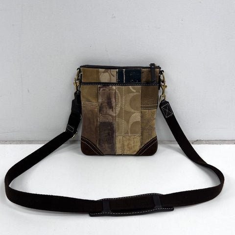 Coach Vintage Brown Patchwork Signature Canvas Suede Crossbody Swingpack Bag