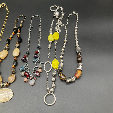 Artisan Boho Vintage Style Costume Jewelry Lot 8 Beaded Pendant Necklaces