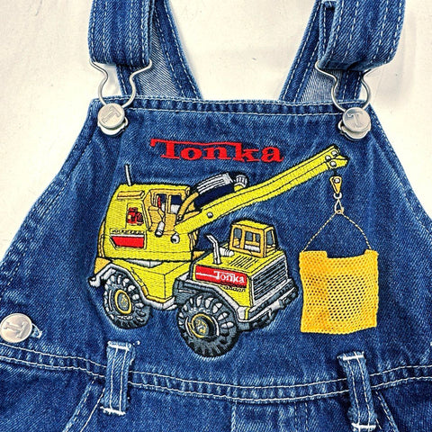 Vintage 2001 Tonka Kids Denim Cargo Shortalls Construction Vehicle Blue Sz 3T
