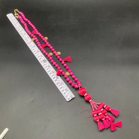 Kate Spade New York Gold Tone Pink Marbled Bead Tassel Necklace 18-20"