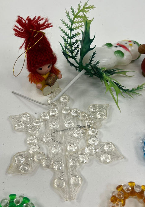 Vintage Christmas Decor Lot Candy Canes Figurines Snowflake Holly Picks