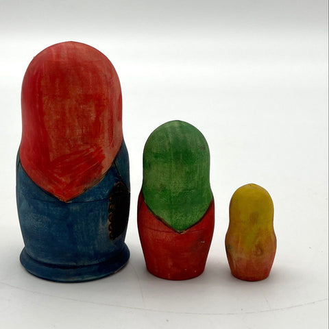 Vintage Russian Nesting Doll Matryoshka Set Hand Painted Wood 3 Pieces 4 Inch