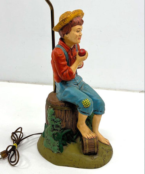 Vintage Holland Mold Ceramic Table Lamp Figural Boy on Barrel Country Style