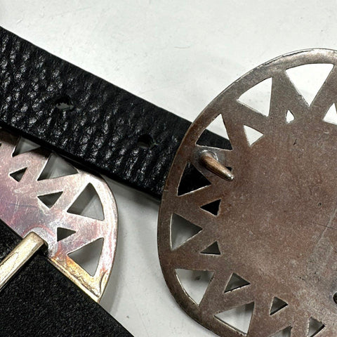 Women's Black Leather Belt Silver Concho Medallion Southwestern Western Sz 36