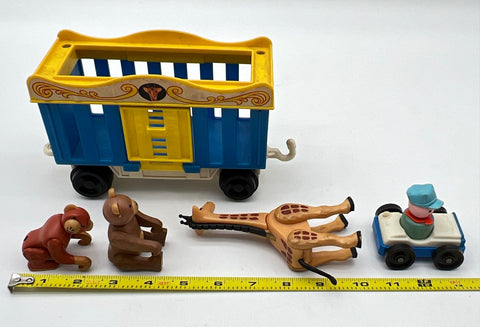Vintage Circus Toy Train Lot 5 Pieces Animal Cage Car Figures Giraffe Monkey