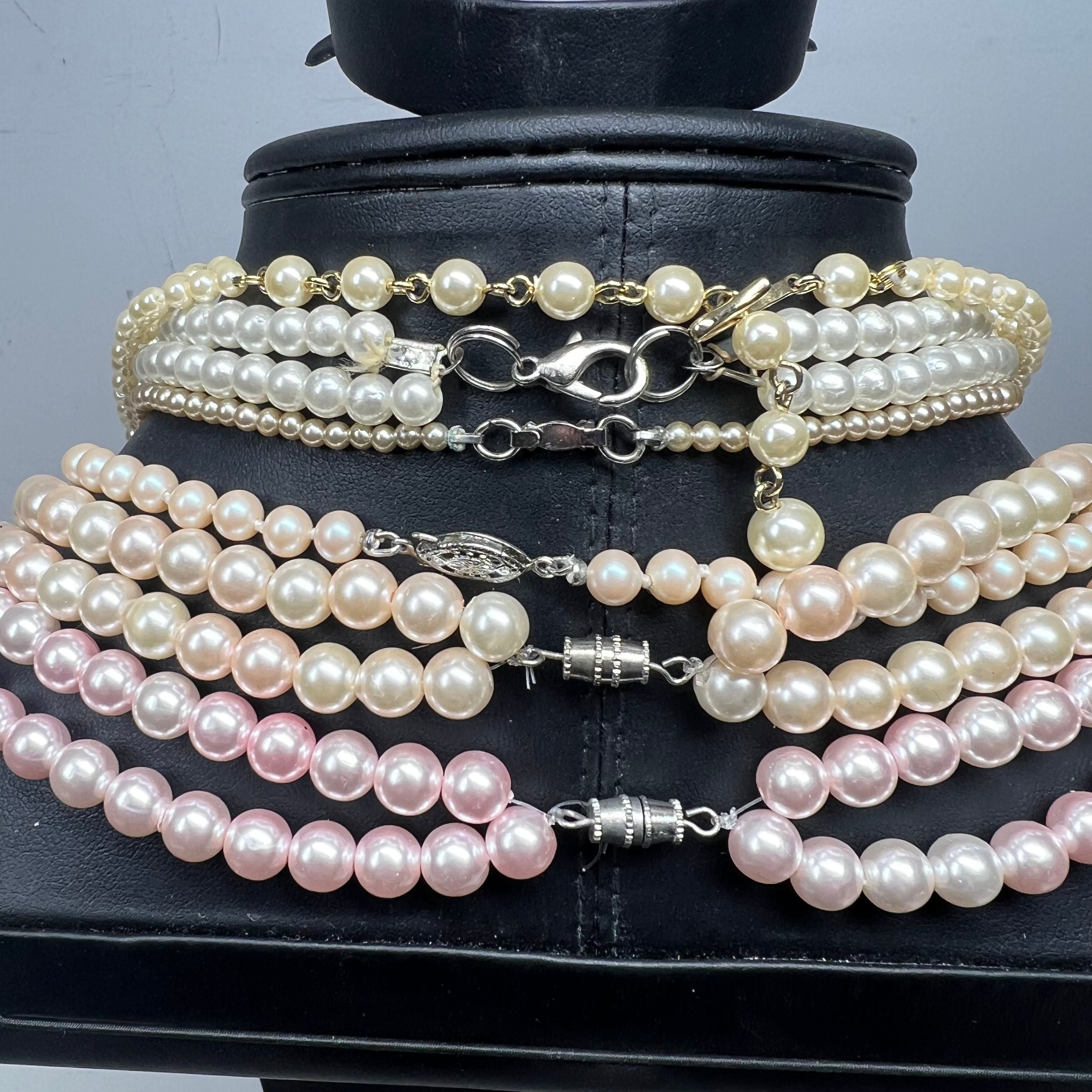 Lot of Faux Pearl Beaded Strands Pink Champagne White