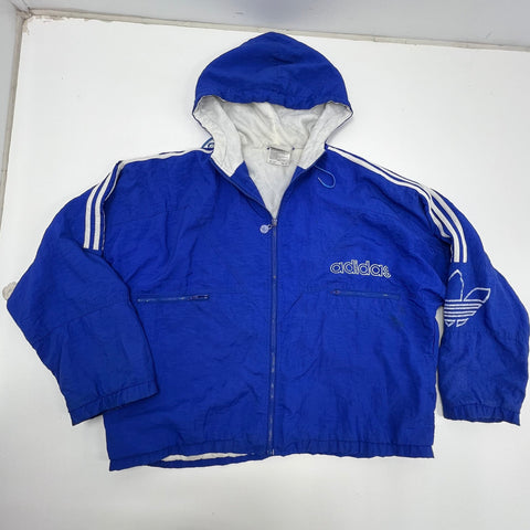 Vintage 90s Adidas Blue Trefoil Logo Hooded Windbreaker Jacket Men's XL