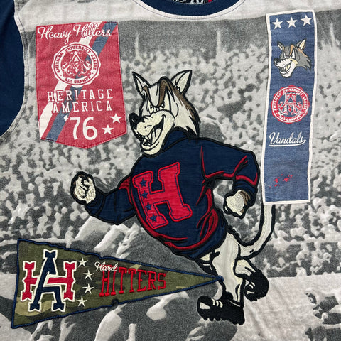 Heritage America 1776 Y2K Style Graphic Tee Embroidered Patches Wolf Sz XXL