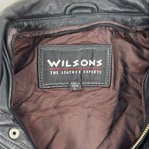 Vintage Y2K Wilsons Men's Black Pebbled Leather Bomber Flight Jacket Size L