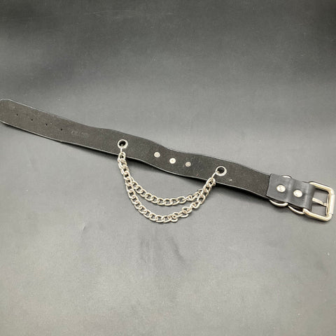 Killstar Black Faux Leather Double Chain Choker Collar 17"