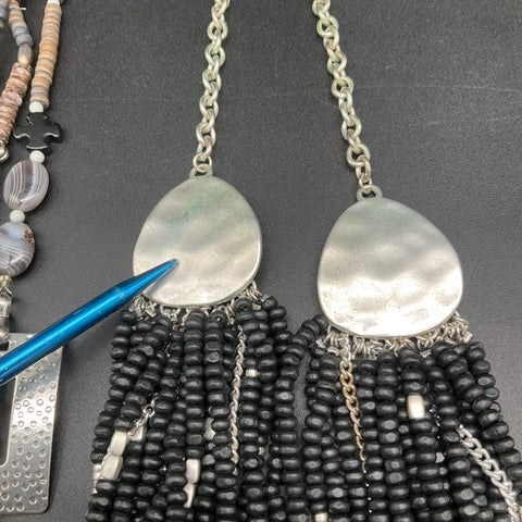 Vintage to Modern Silver Tone Chunky Statement Necklace Lot 5pc Beaded Shell