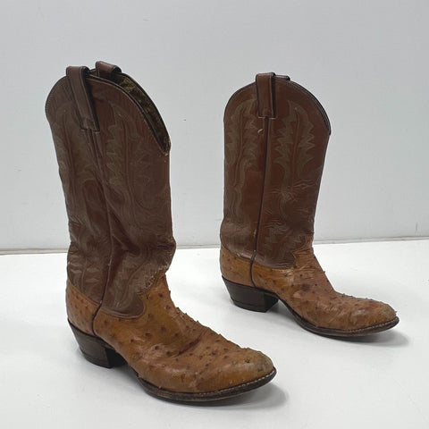 Justin 8925 Full Quill Ostrich Leather Western Cowboy Boots Men's Size 7.5D