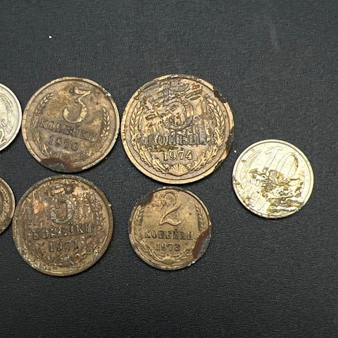 Vintage USSR CCCP Soviet Union Coin Lot 9 Pieces 1-10 Kopeks 1967-1974