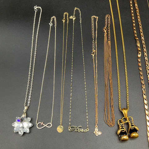 Vintage to Modern Mixed Costume Jewelry Lot 13 Necklaces Gold & Silver Tone