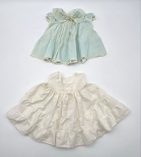 Vintage Lot 5 Baby Girls Dresses White Blue Lace Ruffle Pintuck Infant