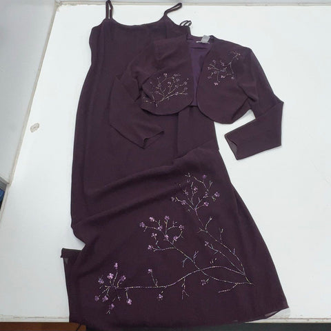 Vintage 90s After Dark Beaded Floral Maxi Dress Bolero Jacket Set Sz 10P