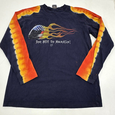 Vintage 1999 Harley Davidson Too Hot To Handle Blue Springs MO Tie Dye Sz M