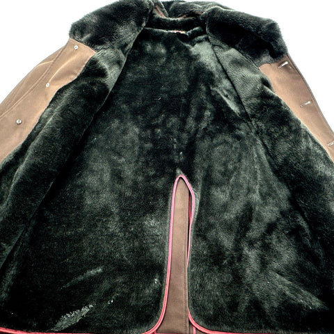 Vintage 70s Botany 500 Faux Fur Collar Lining Brown Overcoat Jacket Sz 46 Long