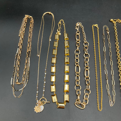 Mixed Gold Tone Fashion Necklace Jewelry Lot 13pc Curb Paperclip Rope 0.7 Lbs