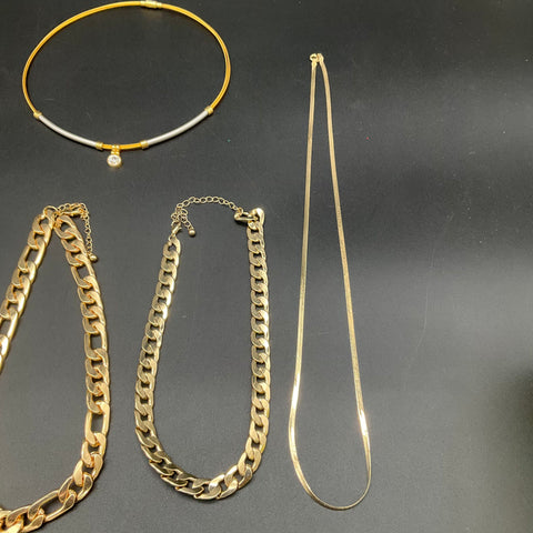 Gold Tone Fashion Necklace Lot of 7 Statement Chains Chokers Monstera Geometric