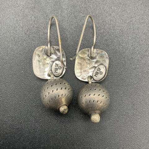 Vintage 1980s Marjorie Baer MB SF Silver Tone Hammered Dangle Earrings