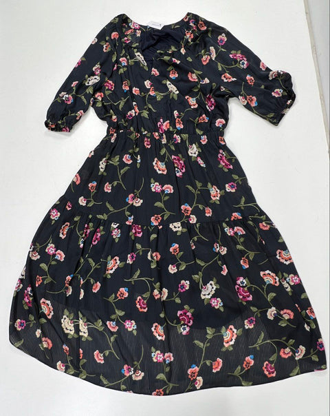 Lane Bryant Women's Black Floral Tiered Dress V-Neck Elastic Waist NWT Sz 22