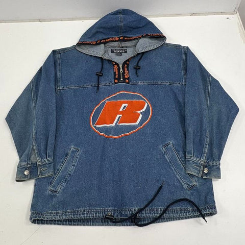 Vintage Y2K Results Jeans Blue Denim Pullover Hoodie Anorak Jacket Men's S