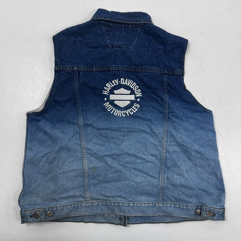 Vintage Y2K Harley-Davidson Women's Blue Faded Denim Embroidered Vest Sz 1W