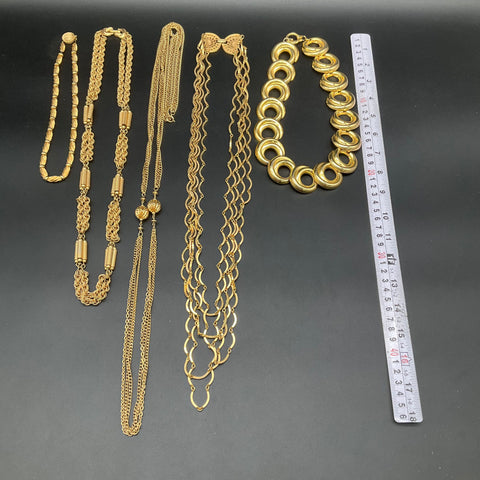 Vintage Gold Tone Costume Jewelry Lot 5 Necklaces Chunky Multi-Strand Statement
