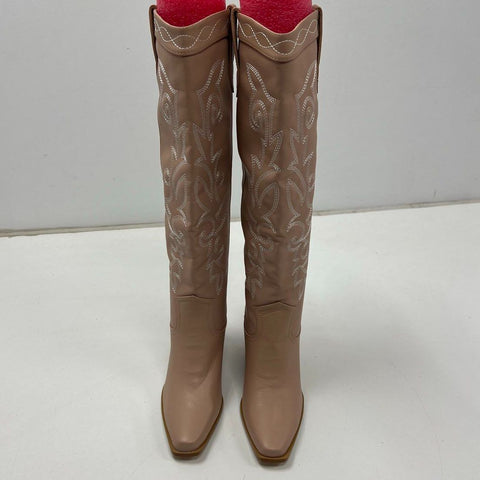 Billini Nude Faux Leather Western Knee High Boots Pointed Toe Size 8 New