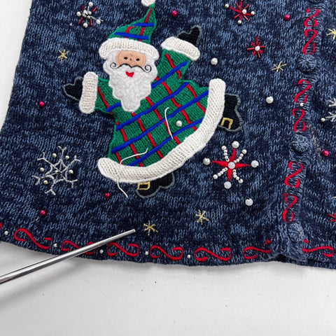 Vintage 90s Designers Studio Originals Women's Christmas Sweater Vest Navy Sz S