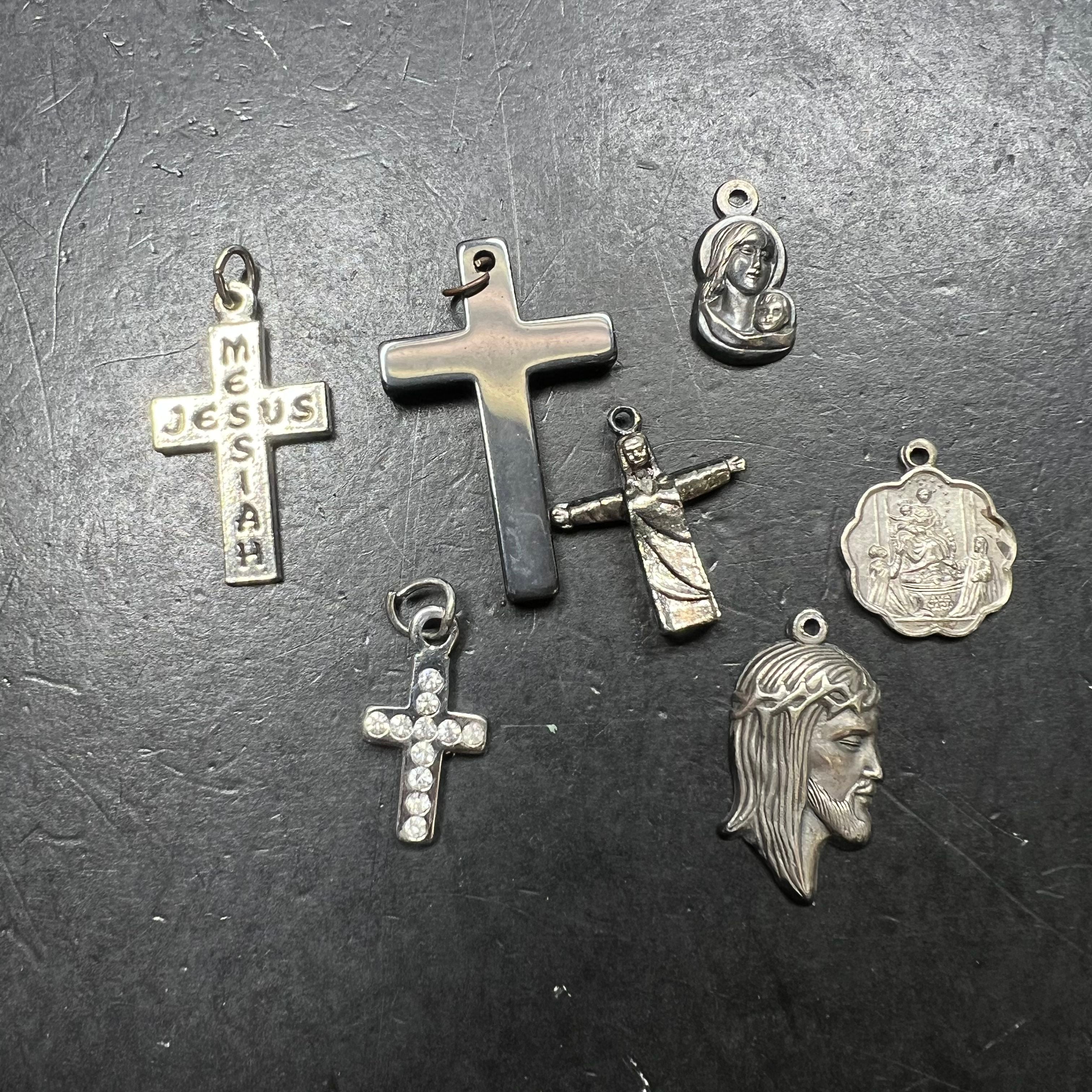 Lot of Religious Charms Small Pendants Cross Saints