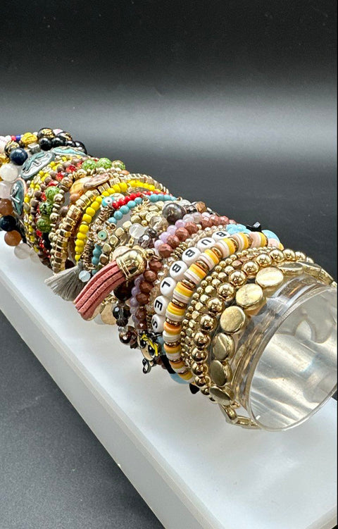 Beaded Charm Bangle Jewelry Lot of 30 Boho Modern Powerpuff Girls Baseball