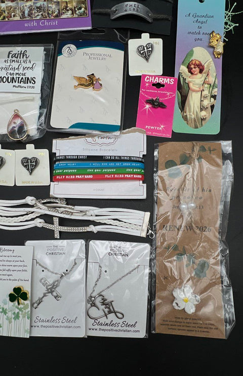 Religious Christian Jewelry Lot 20+ Pcs Cross Stainless Steel WWJD Zuluf Wood